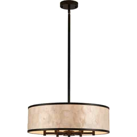 19.7" Black Capiz Shell Drum Chandelier, 6-Light Pendant for Dining Room